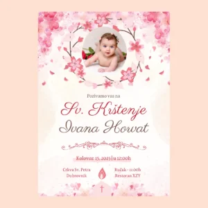 Pink Elegant - Digitalna pozivnica za krštenje sa slikom